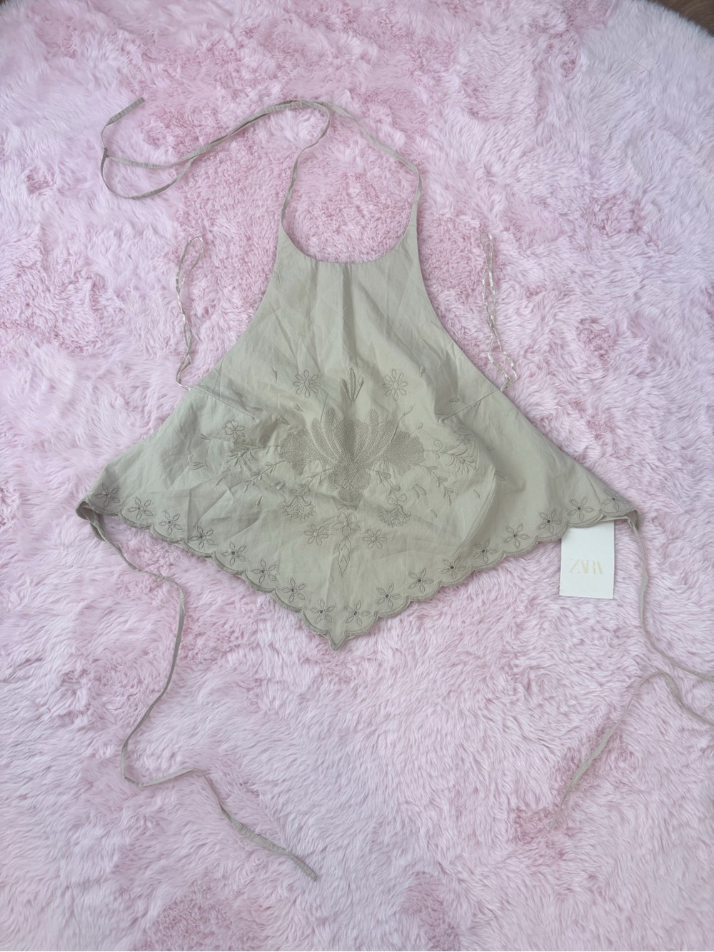 ZARA Olive Embroidered Halter Handkerchief Top
